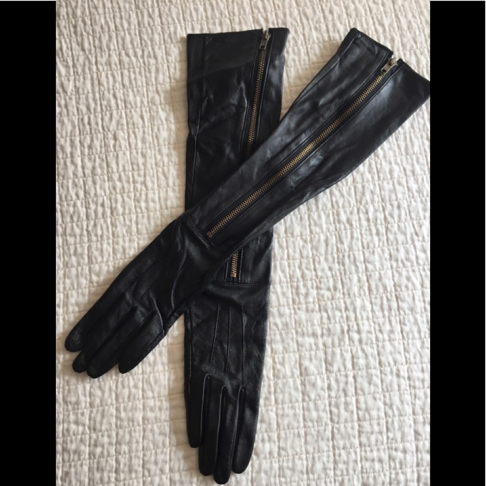 VTG black leather “opera” gloves w/ zipper